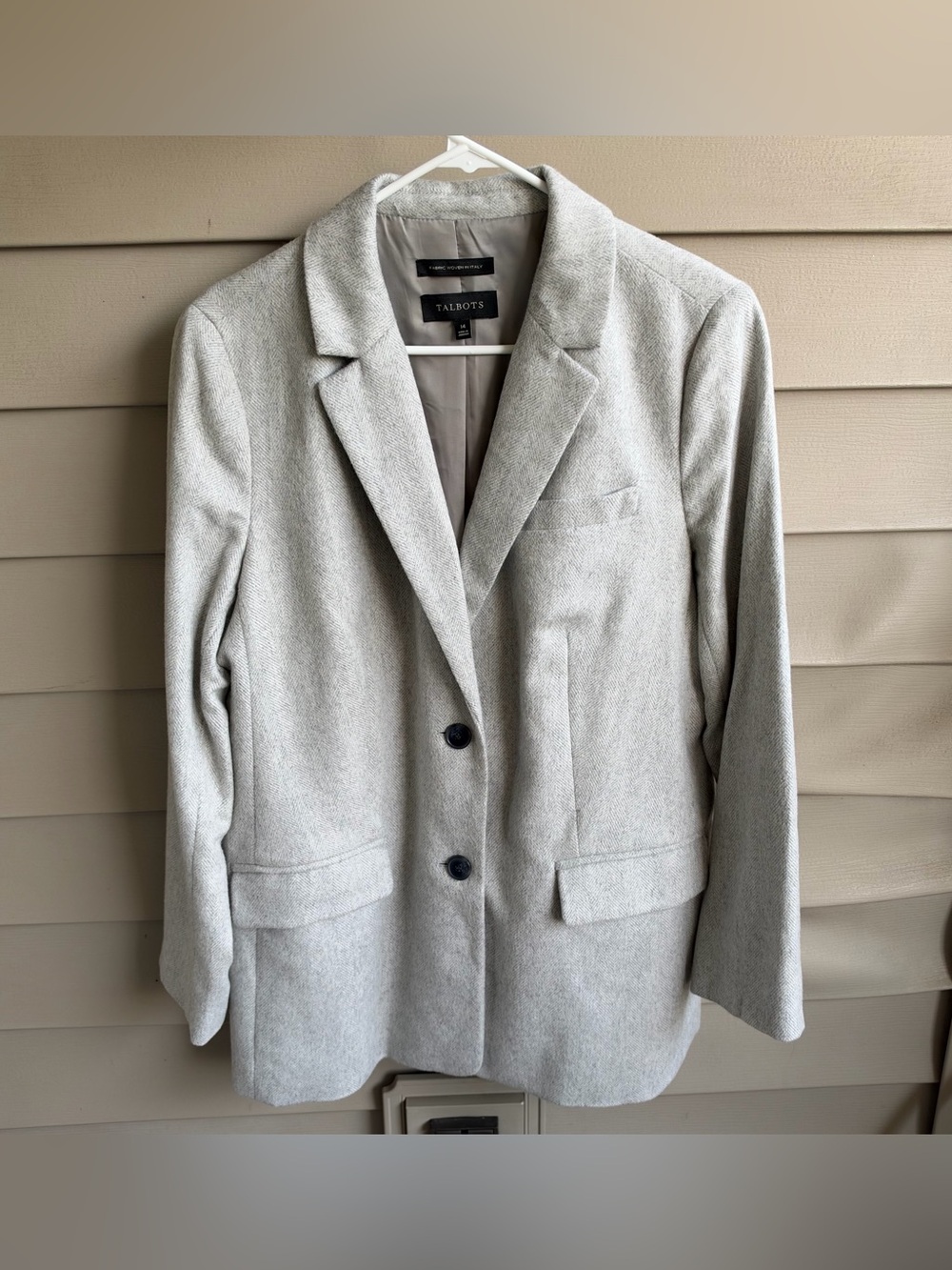Talbots Womens Wool Blend Blazer Professional Academia Light Gray Size 14 Preppy